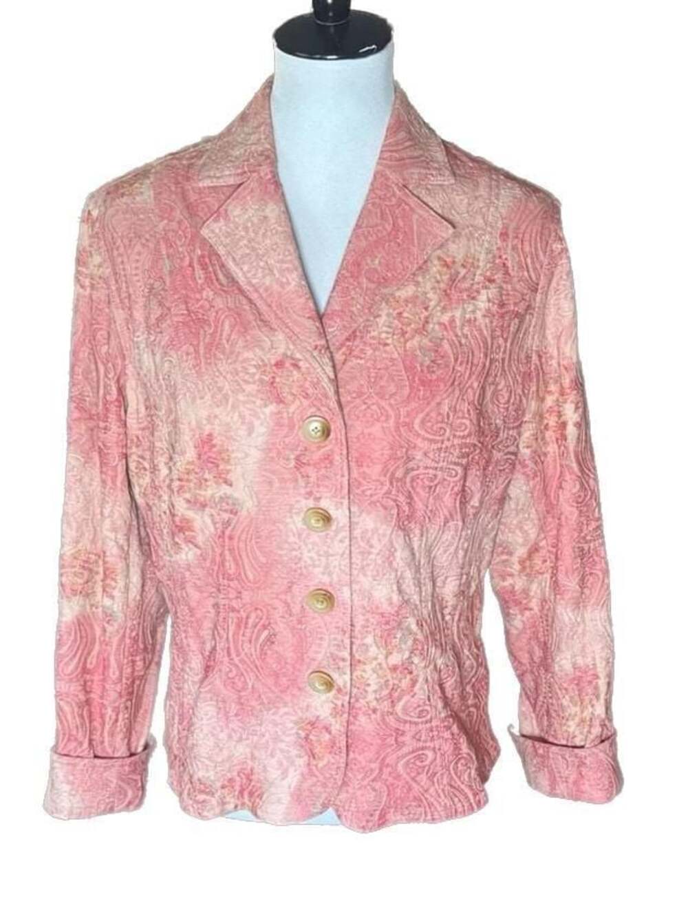 Coldwater Creek Pink Paisley Jacquard Button Front Blazer Jacket Size 14